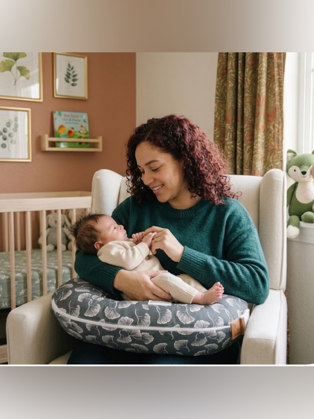 Nursing Pillow - Gray Ginkgo Print